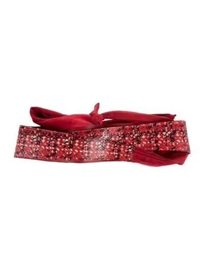 Pre-owned Oscar De La Renta Wide Snakeskin Waist Belt In Red