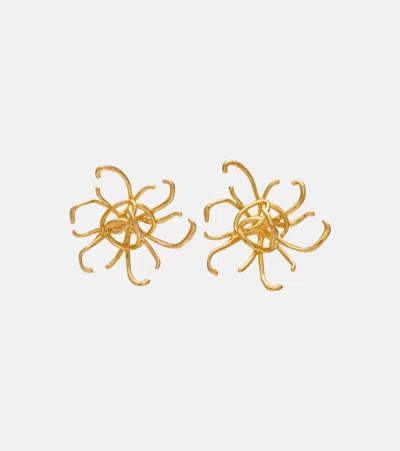 Oscar De La Renta Wire Flower Earrings In Gold