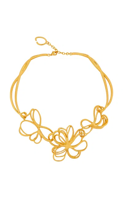 Oscar De La Renta Wire Flower Necklace In Gold