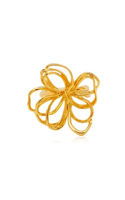 Oscar De La Renta Wire Flower Ring In Gold