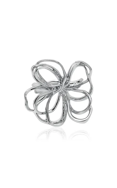 Oscar De La Renta Wire Flower Ring In Metallic