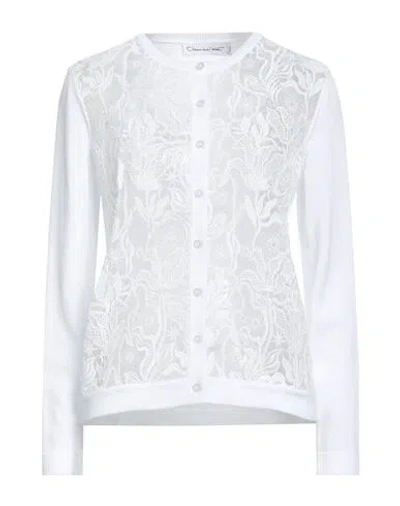 Oscar De La Renta Woman Cardigan White Size L Cotton, Viscose, Polyester