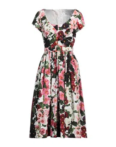 Oscar De La Renta Scoop Neck Hollyhocks Cotton Poplin Dress In Pink Pale Blue