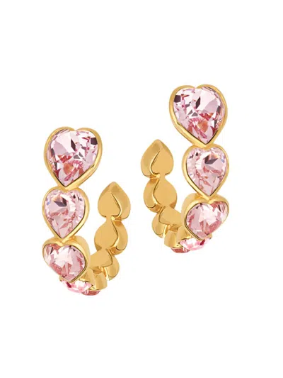 Oscar De La Renta Women's 24k-gold-plated & Glass Crystal Heart Hoop Earrrings