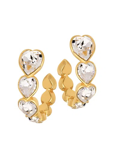 Oscar De La Renta Women's 24k-gold-plated & Glass Crystal Heart Hoop Earrrings
