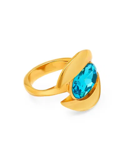 Oscar De La Renta Women's 24k-gold-plated Brass & Glass Crystal Oval Ring In Light Sapphire