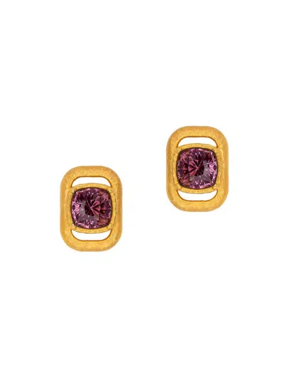 Oscar De La Renta Rectangle Stud Crystal Earrings In Gold