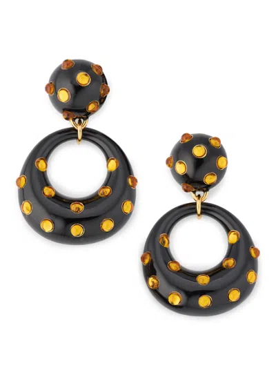 Oscar De La Renta Women's 24k-gold-plated, Enamel & Glass Clip-on Drop Earrings In Burgundy