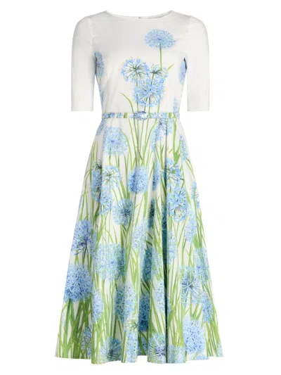 Oscar De La Renta Allium Cotton Stretch Poplin Belted Dress In Green