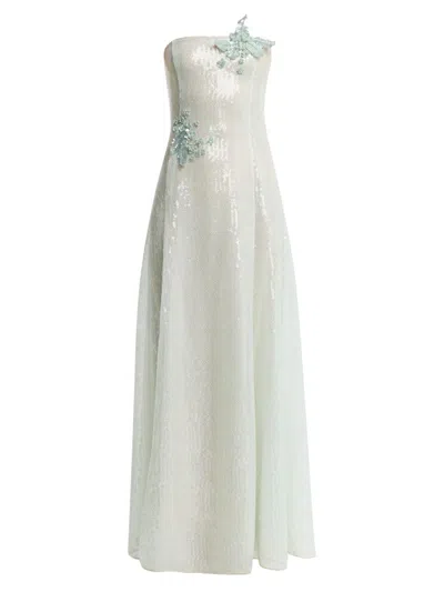 Oscar De La Renta Women's Appliqué Sequined Strapless Gown In Green