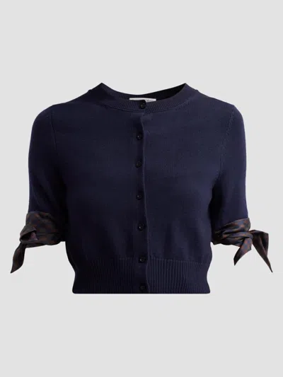 Oscar De La Renta Women's Argyle Tie-detailed Wool Crop Cardigan In Blue