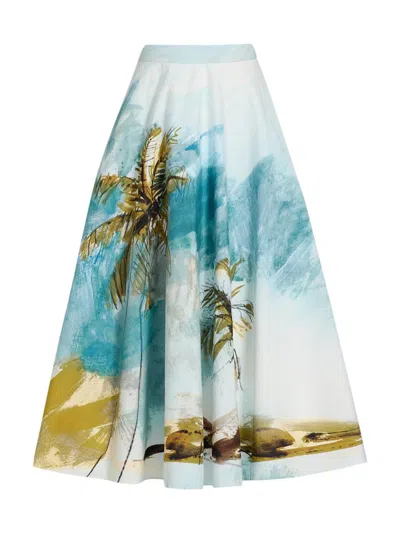 Oscar De La Renta Women's Beach Print Cotton Poplin Circle Midi-skirt In Multi