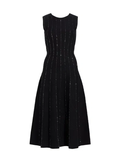 Oscar De La Renta Women's Beaded Cotton-blend Fit & Flare Midi-dress In Black