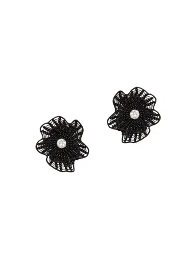Oscar De La Renta Women's Beaded Flower Stud Earrings In Black