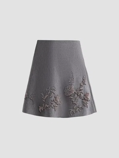 Oscar De La Renta Women's Beaded Wool Mini Skirt In Gray