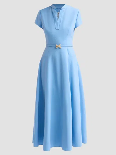 Oscar De La Renta Women's Bow Hardware Stretch Wool Day Dress In Blue