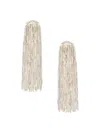 Oscar De La Renta Tassel Beaded Silver-tone Crystal Clip Earrings In Burgundy