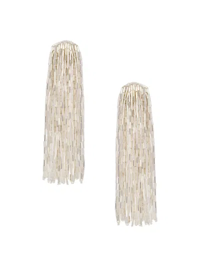 Oscar De La Renta Tassel Beaded Silver-tone Crystal Clip Earrings In Burgundy