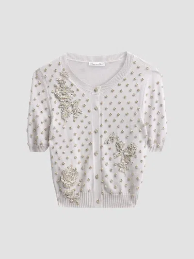 Oscar De La Renta Women's Crystal Floral-embroidered Wool Cardigan In White