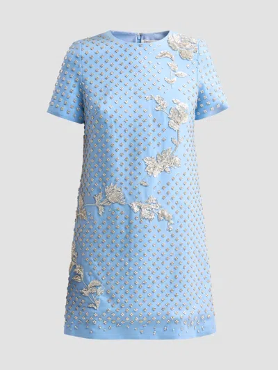 Oscar De La Renta Women's Crystal-embellished Wool-blend Shift Mini Dress In Blue