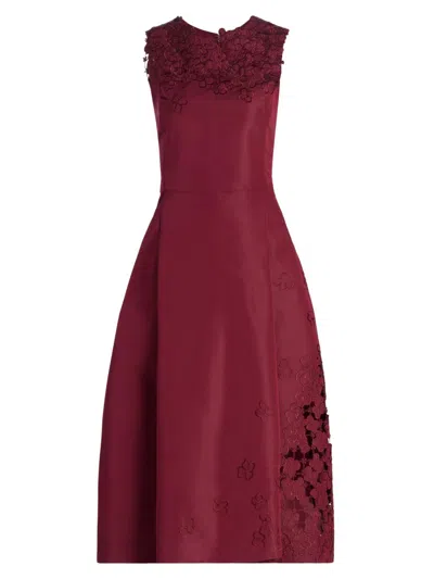 Oscar De La Renta Sleeveless Embroidered Cutout Cocktail Dress In Red