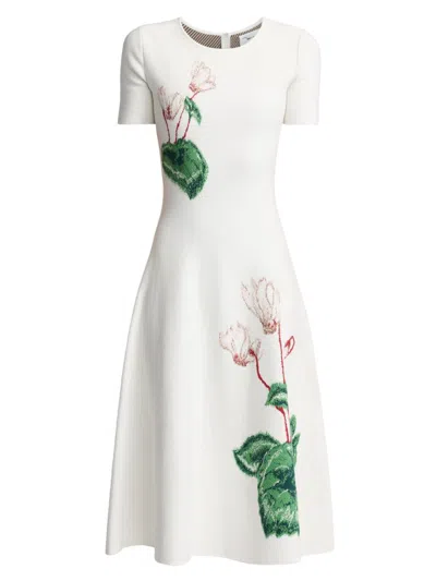 Oscar De La Renta Women's Cyclamen Short-sleeve Fit & Flare Dress In White