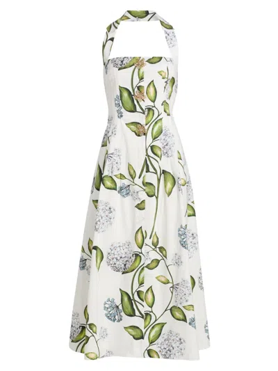 Oscar De La Renta Women's Cyclamen Silk Halterneck Midi-dress In White