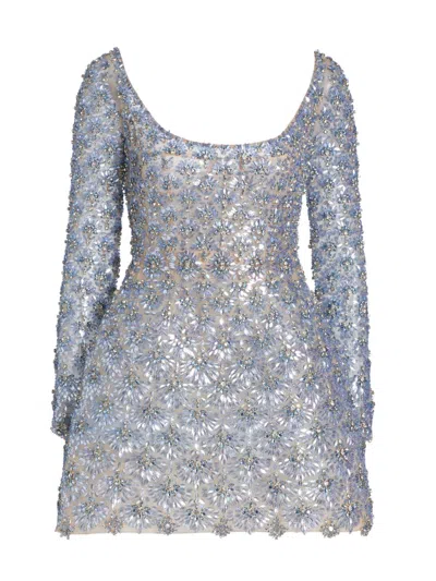 Oscar De La Renta Crystal-embellished Mini Dress In Blue