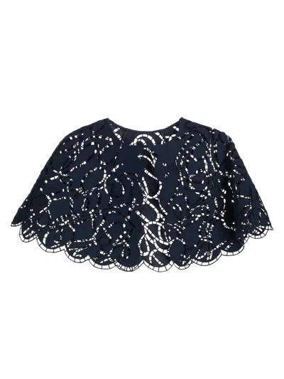 Oscar De La Renta Women's Embroidered Openwork Tweed Cape In Blue
