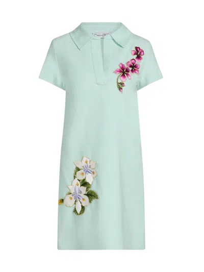 Oscar De La Renta Women's Embroidered Wool Shift Minidress In Saltwater