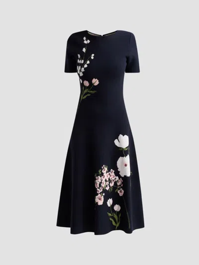 Oscar De La Renta Women's Floral Jacquard Knit Midi Dress In Navy