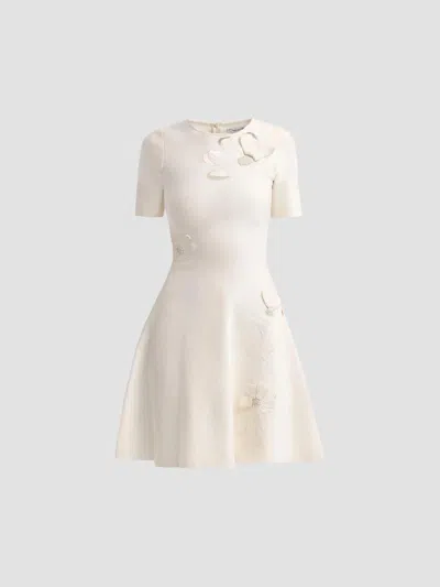 Oscar De La Renta Women's Floral Laser-cut Knit Mini Dress In White