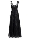 Oscar De La Renta Sleeveless Foxglove Lace Sweetheart-neck Gown In Black