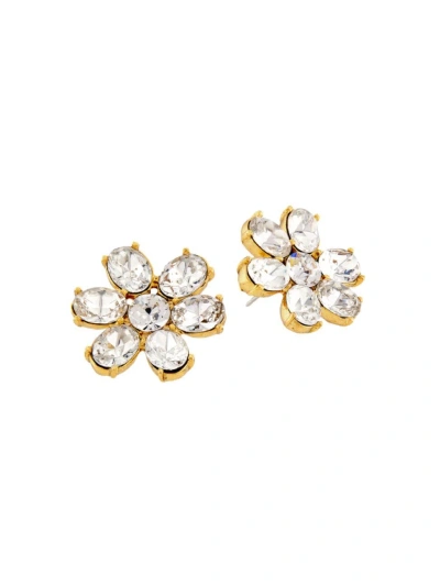 Oscar De La Renta Women's Goldtone & Crystal Glass Flower Stud Earrings In Gray