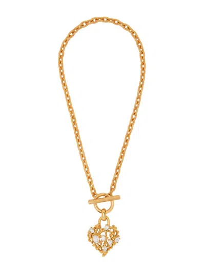 Oscar De La Renta Women's Goldtone & Glass Crystal Coral Heart Pendant Necklace