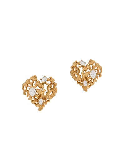 Oscar De La Renta Women's Goldtone & Glass Crystal Coral Heart Stud Earrings