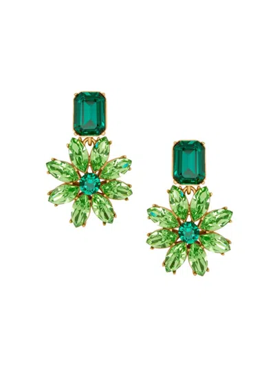 Oscar De La Renta Women's Goldtone & Glass Crystal Daisy Drop Earrings In Green
