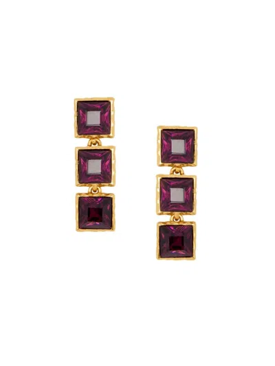 Oscar De La Renta Women's Goldtone & Glass Crystal Tennis Earrings In Red