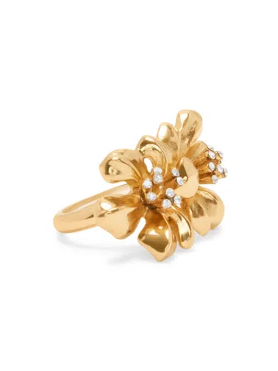 Oscar De La Renta Women's Goldtone & Glass Crystal Twin Flower Ring