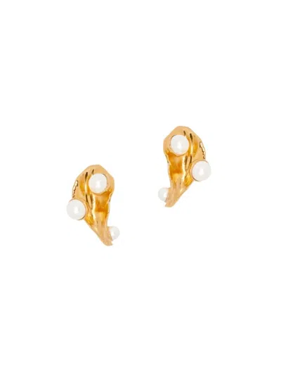 Oscar De La Renta Abstract Leaf Pearl-embellished Earrings In Gold