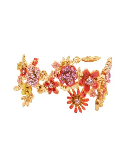 Oscar De La Renta Women's Goldtone, Enamel & Glass Crystal Flower Bracelet In Red