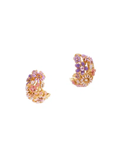 Oscar De La Renta Women's Goldtone, Enamel & Glass Crystal Flower Hoop Earrings