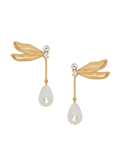 Oscar De La Renta Women's Goldtone, Imitation Pearl & Glass Crystal Dragonfly Drop Earrings