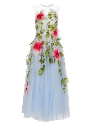 Oscar De La Renta Women's Hibiscus Floral Appliqué Organza Gown In Multi