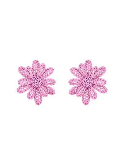 Oscar De La Renta Women's Large Woven Flower Raffia Stud Earrings In Burgundy