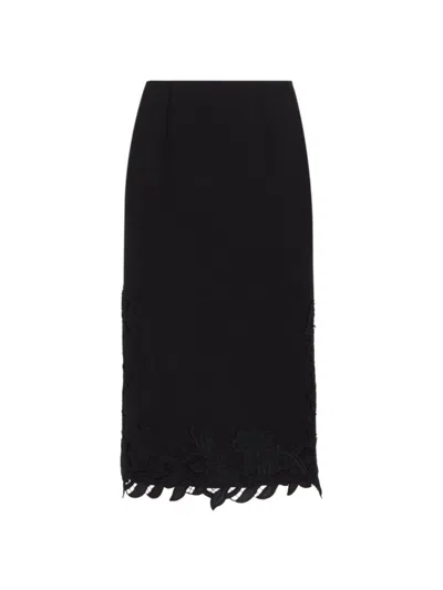 Oscar De La Renta Women's Marbled Carnation Wool Midi-skirt In Black