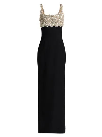 Oscar De La Renta Sleeveless Mother Of Pearl Embroidered Bustier Gown In Metallic