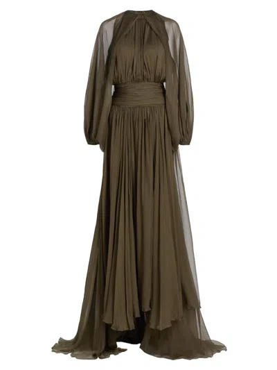 Oscar De La Renta Women's Open-sleeve Silk Chiffon Capelet & Gown In Brown