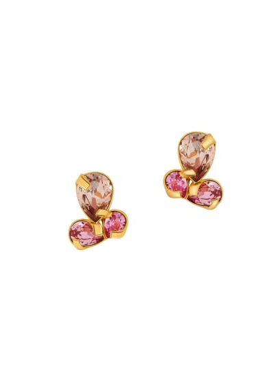 Oscar De La Renta Women's Pear Rhinestone 24k-gold-plated Stud Earrings In Green