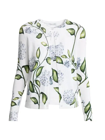 Oscar De La Renta Women's Porcelain Flowers Printed Wool Sweater Set In White